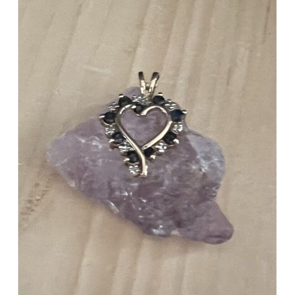 Ross Simons 925 Gold Plated Blue Sapphire & Diamond Heart Charm Pendant 2.4g - Picture 2 of 12